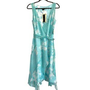 NWT ECI New York 100% Silk Dress Light Blue Floral Beaded Chiffon Y2K Fairy Wrap